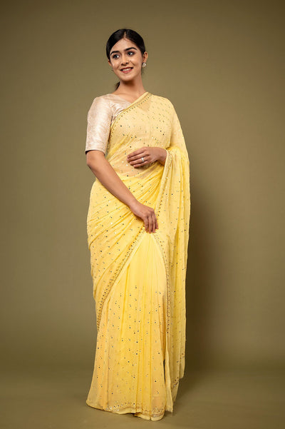 Viscose Chiffon Kundan Work Saree