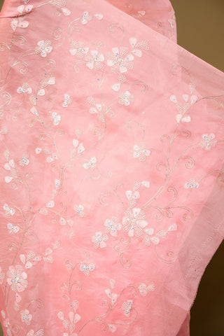 Organza Pink Resham Work Saree