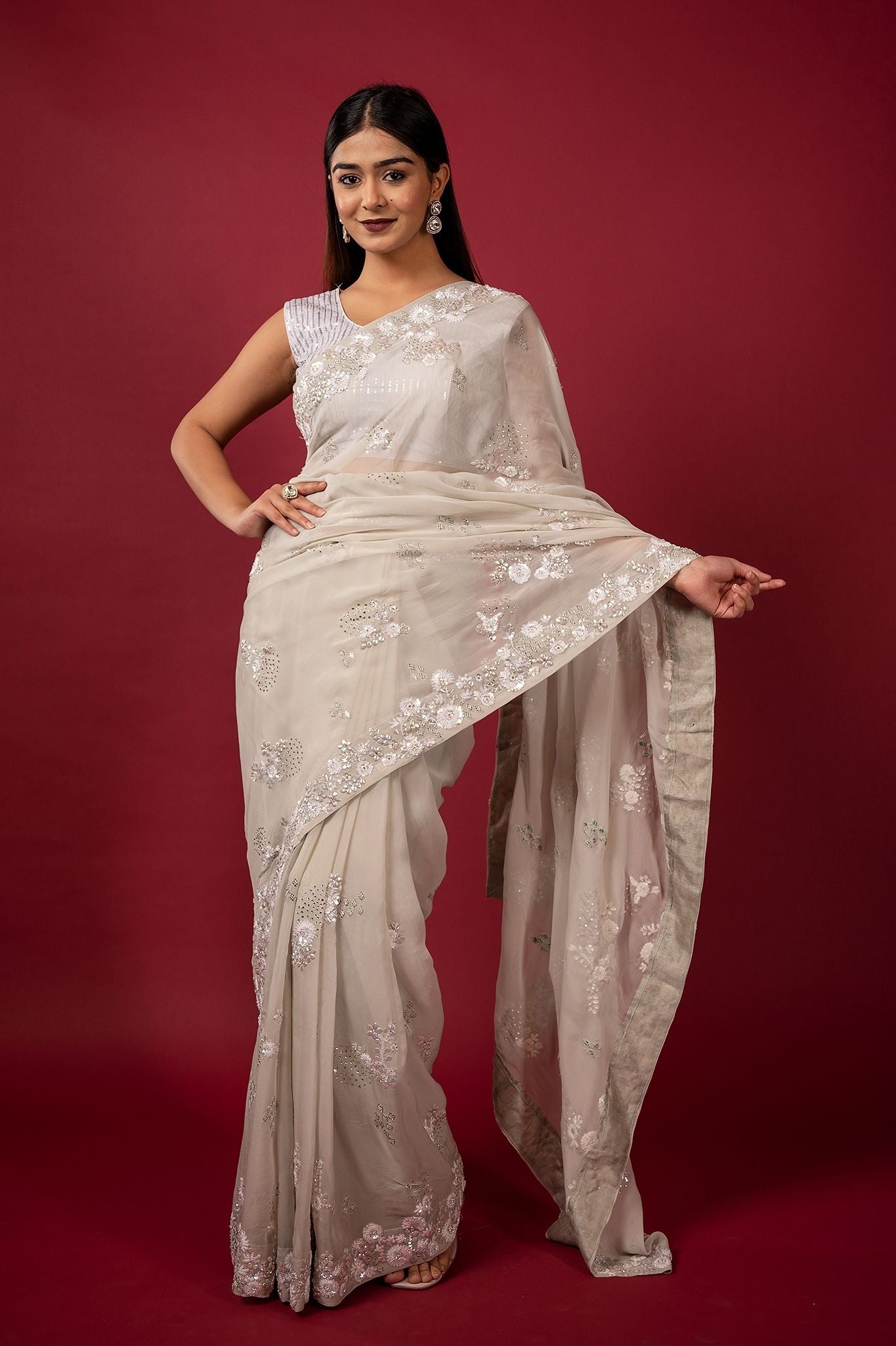 Cocktail White Saree