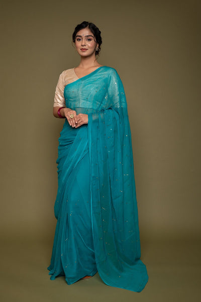 Viscose Chiffon Sky Mukesh Tikki Saree