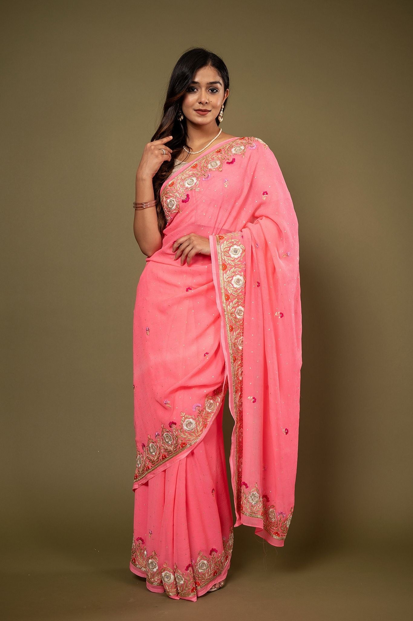 Pure Chiffon Resham Work Saree