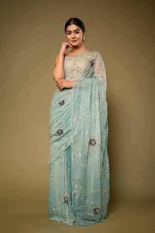 Viscose Chiffon Jaal Work Saree