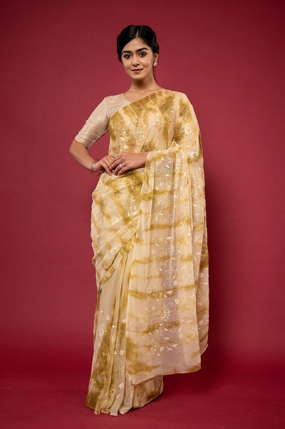 Viscose Chiffon Shibori Work Saree