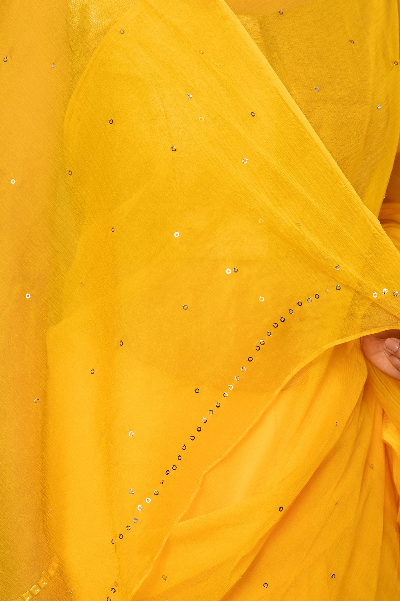 Yellow viscose chiffon Ringmukesh  handwork casual wear saree