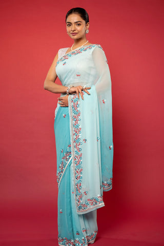 Two Tone Sky Pure Chiffon Saree