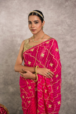 Pink Lehariya Saree