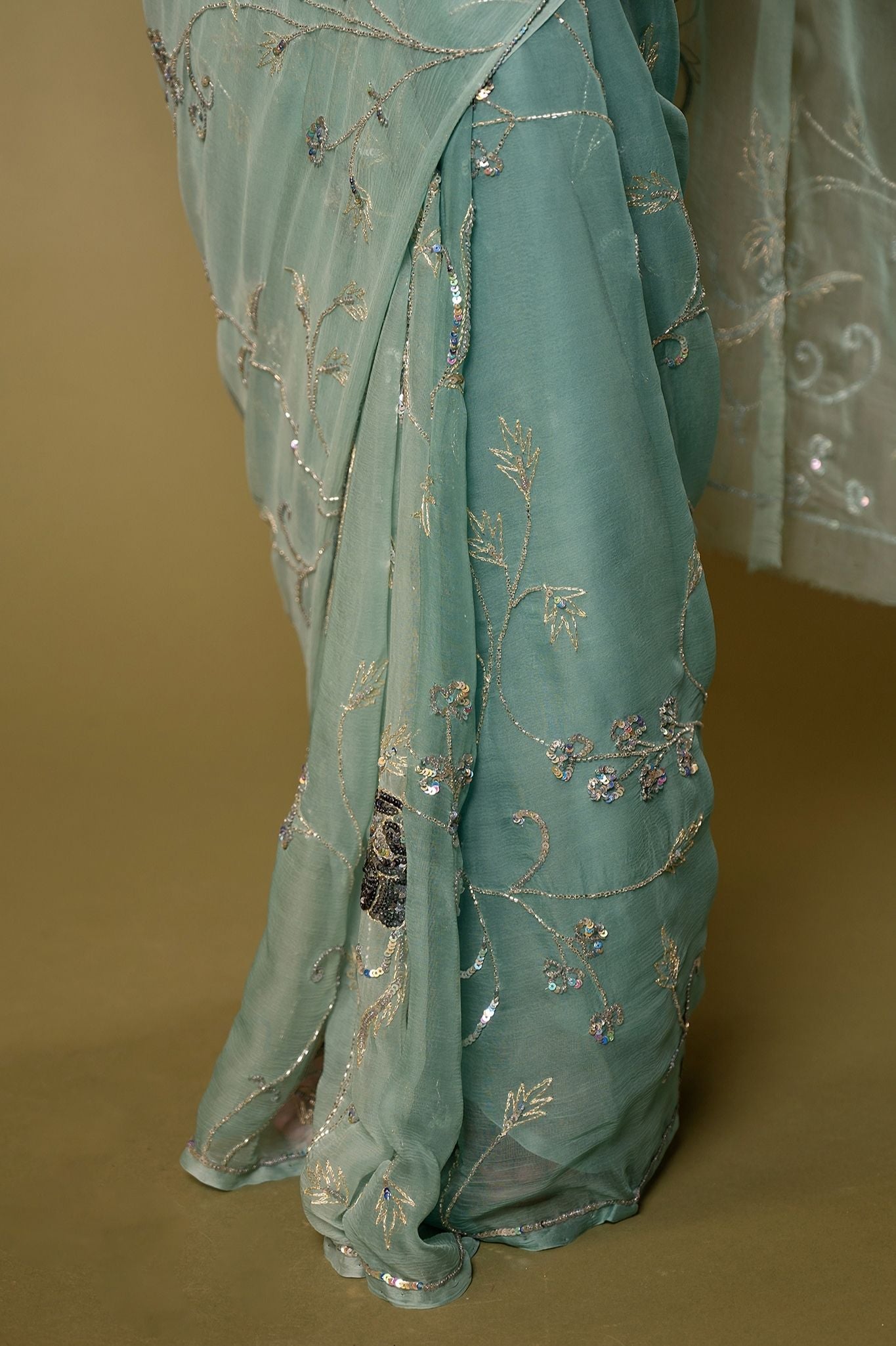 Sky Blue Viscose Chiffon Aari sequins  Jaal handwork party wear Saree