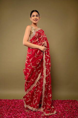 Pure Organza Zardozi Work Saree