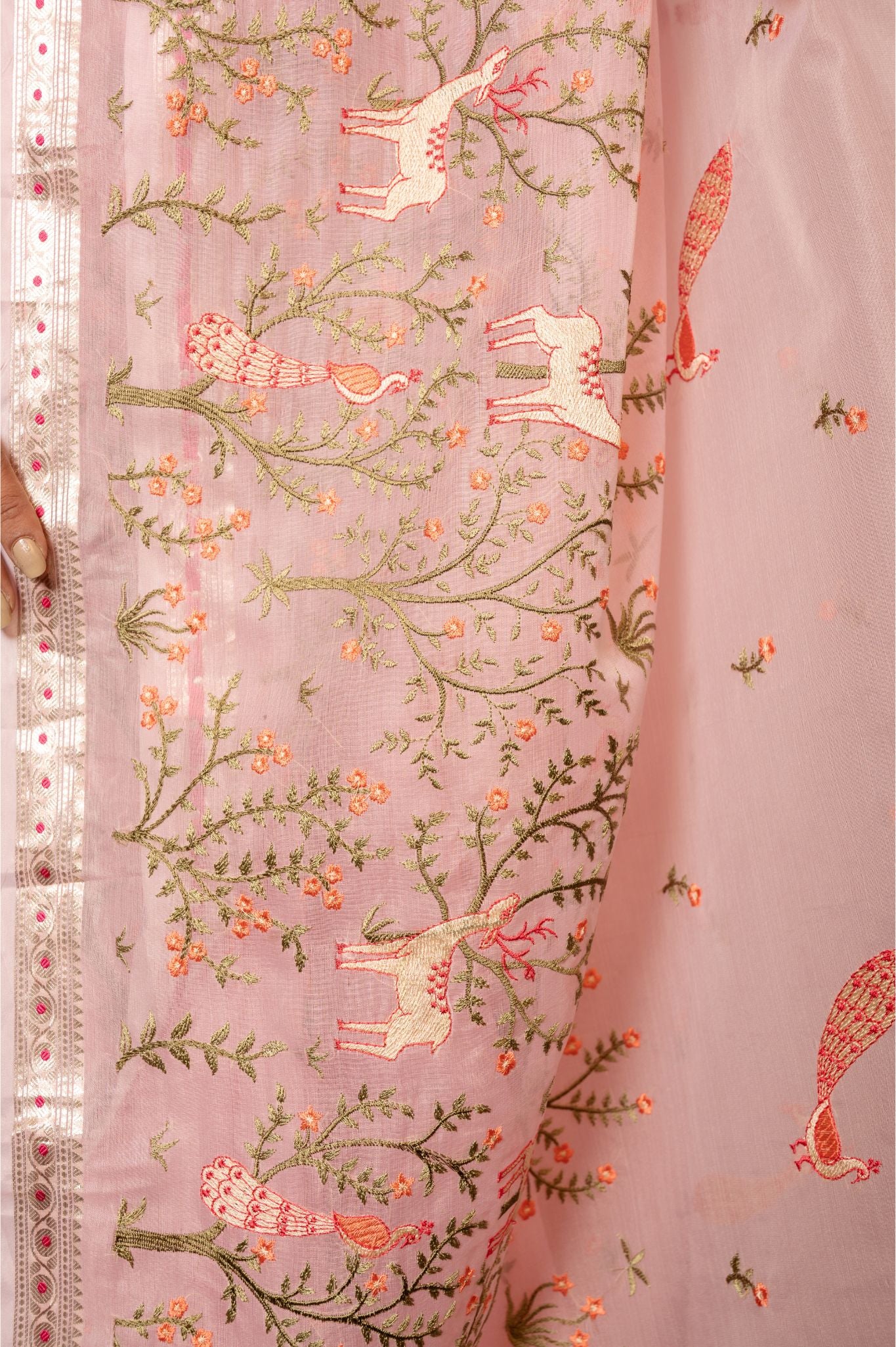 Warli Pink Embroidered Organza Saree