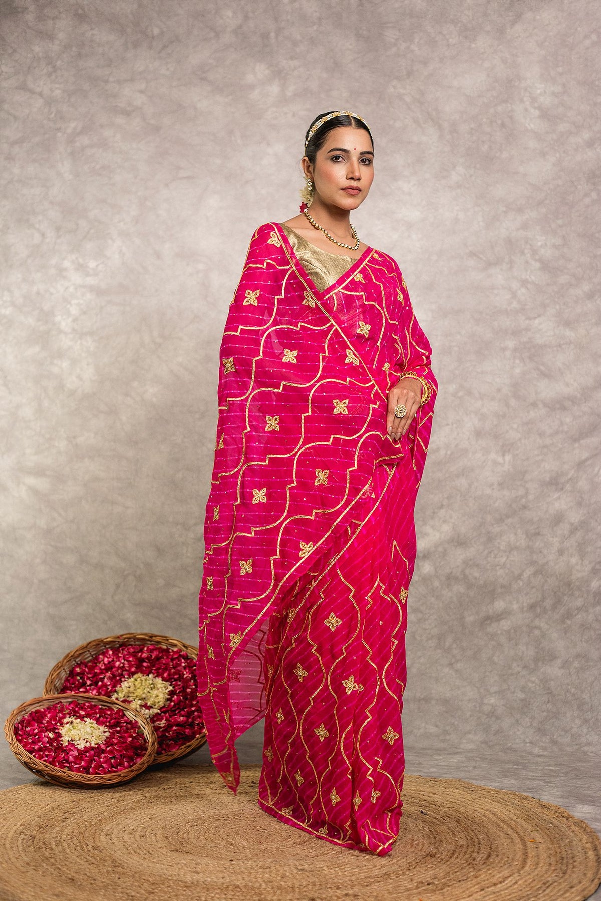 Pink Lehariya Saree