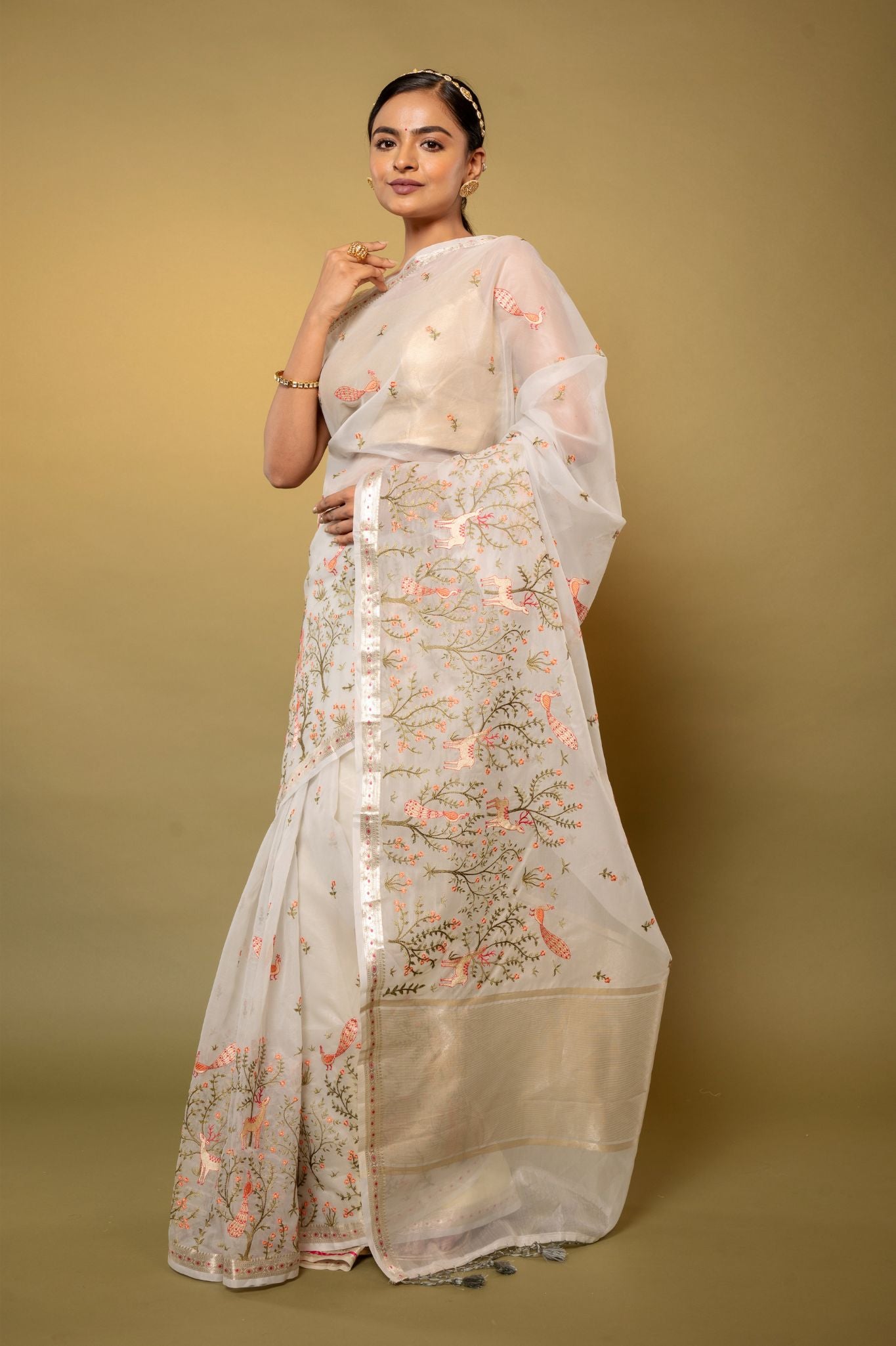 Warli Ivory Organza Saree