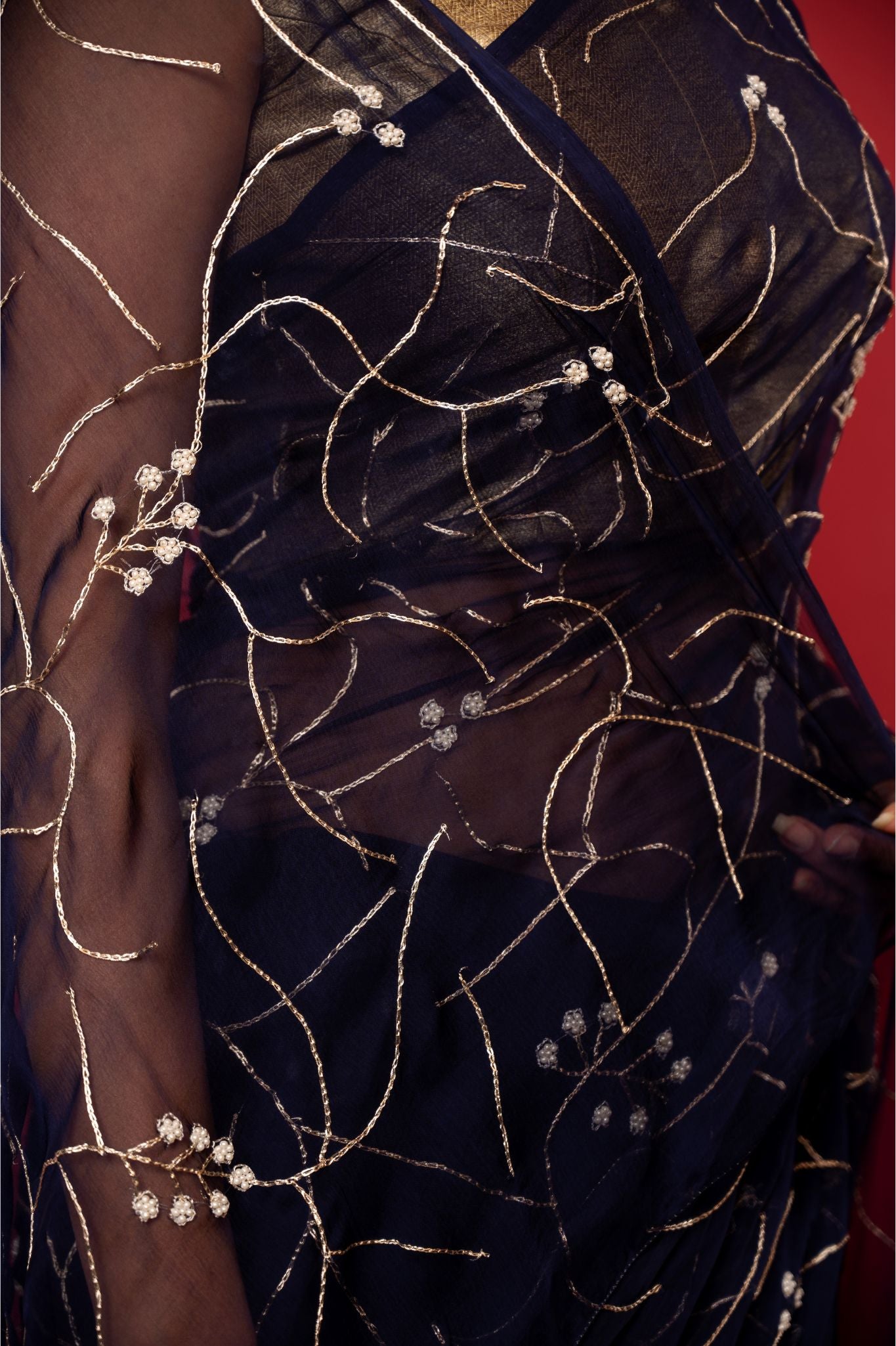 Blue Pearl Chiffon Saree