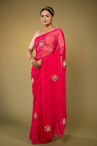 Pink Chiffon Saree