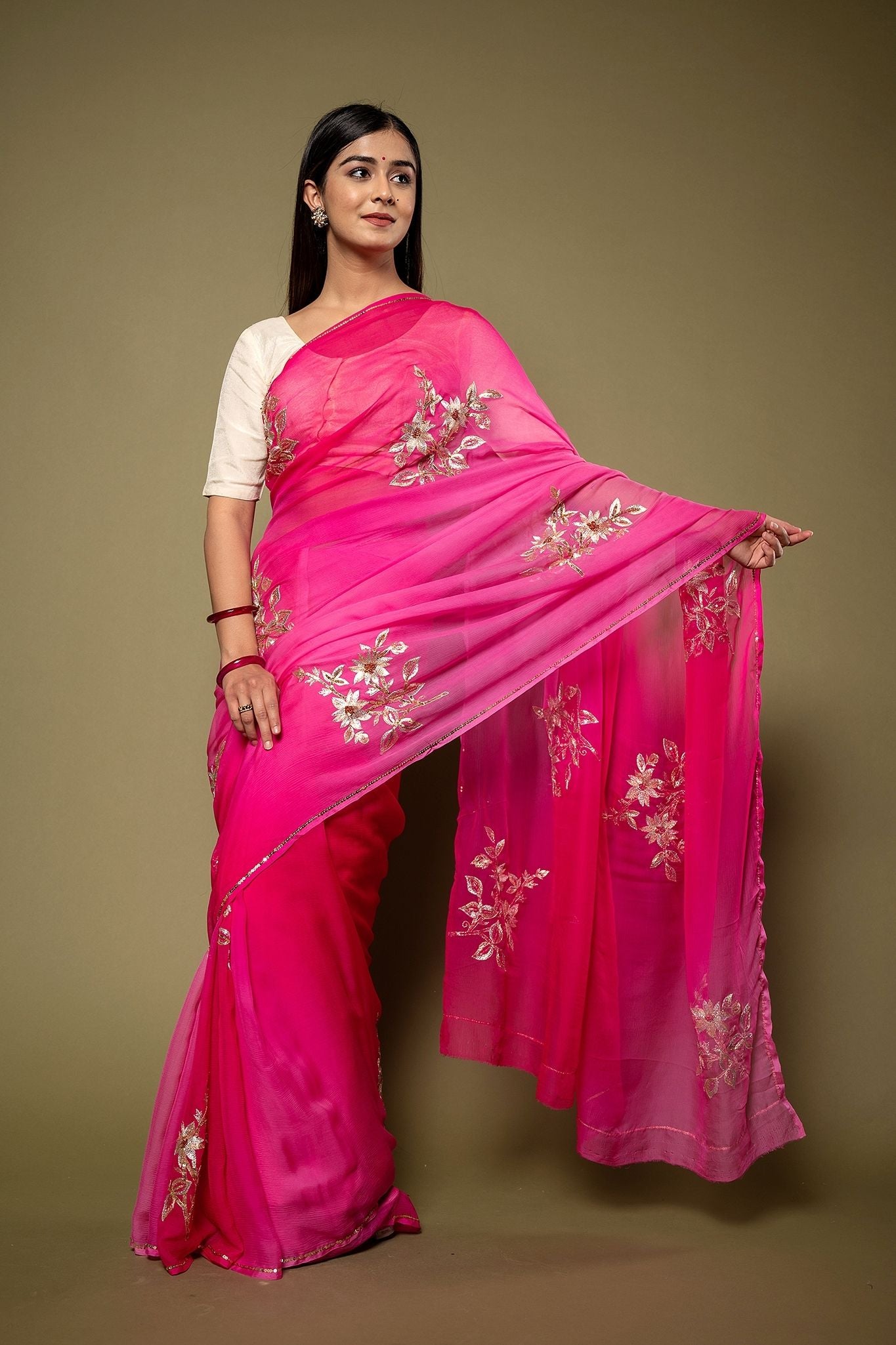 Viscose Chiffon Siquin Work Saree