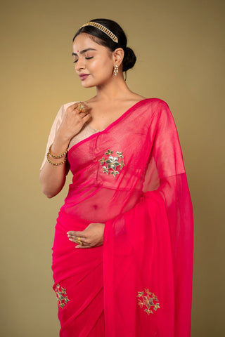 Pink Chiffon Saree