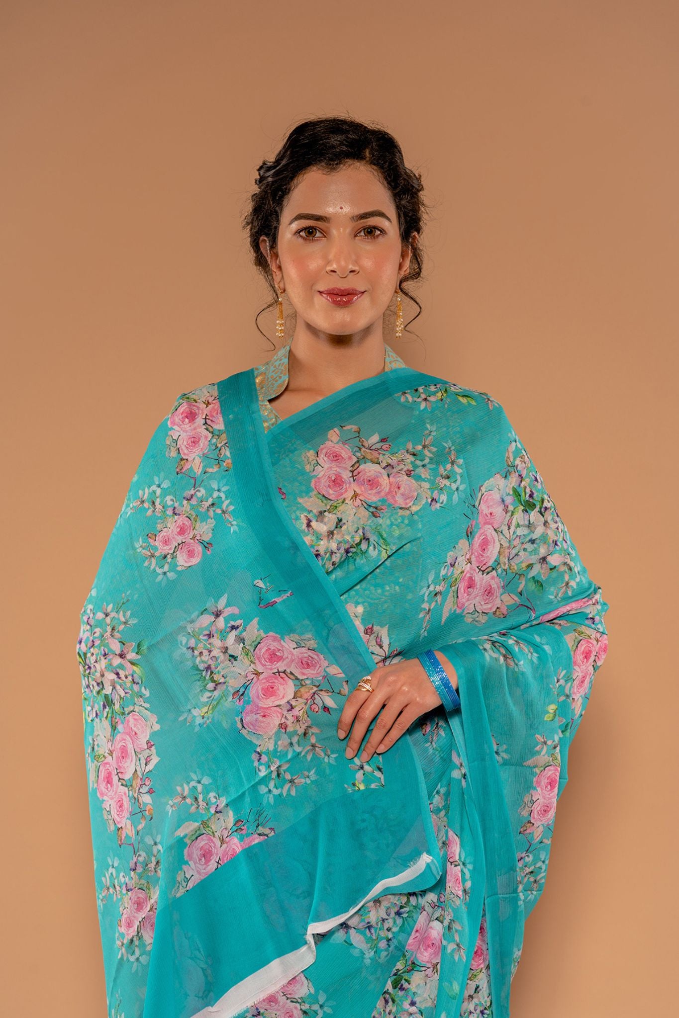 Printed Sky Blue pure Platinum Chiffon