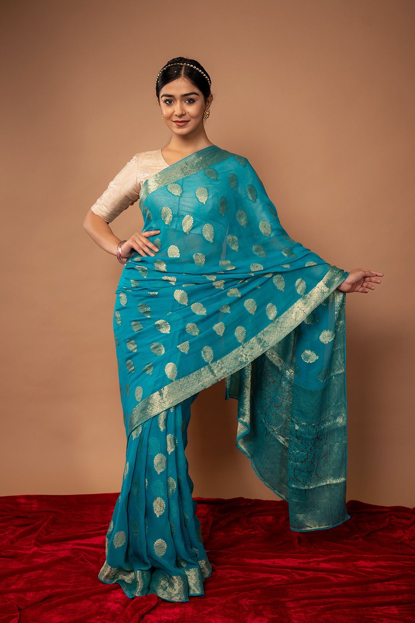 Viscose Chiffon Sky Blue Siquin Work Saree