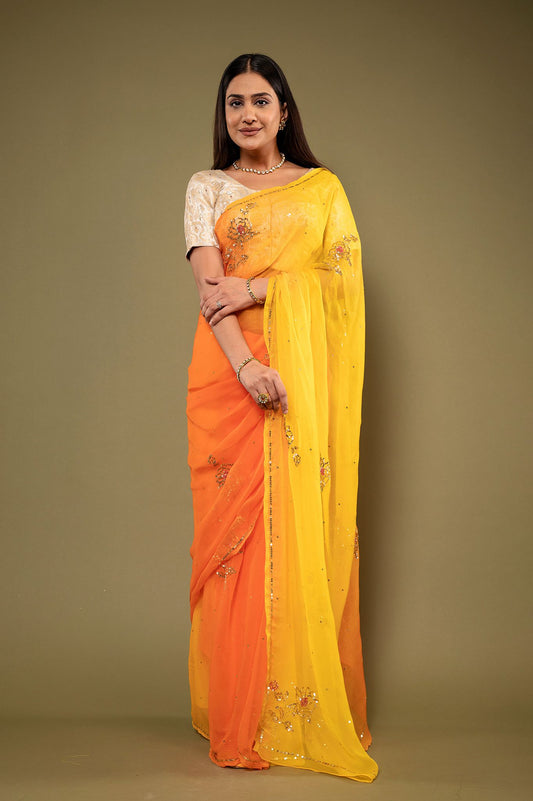 Viscose Chiffon Aari Siquin Work Saree