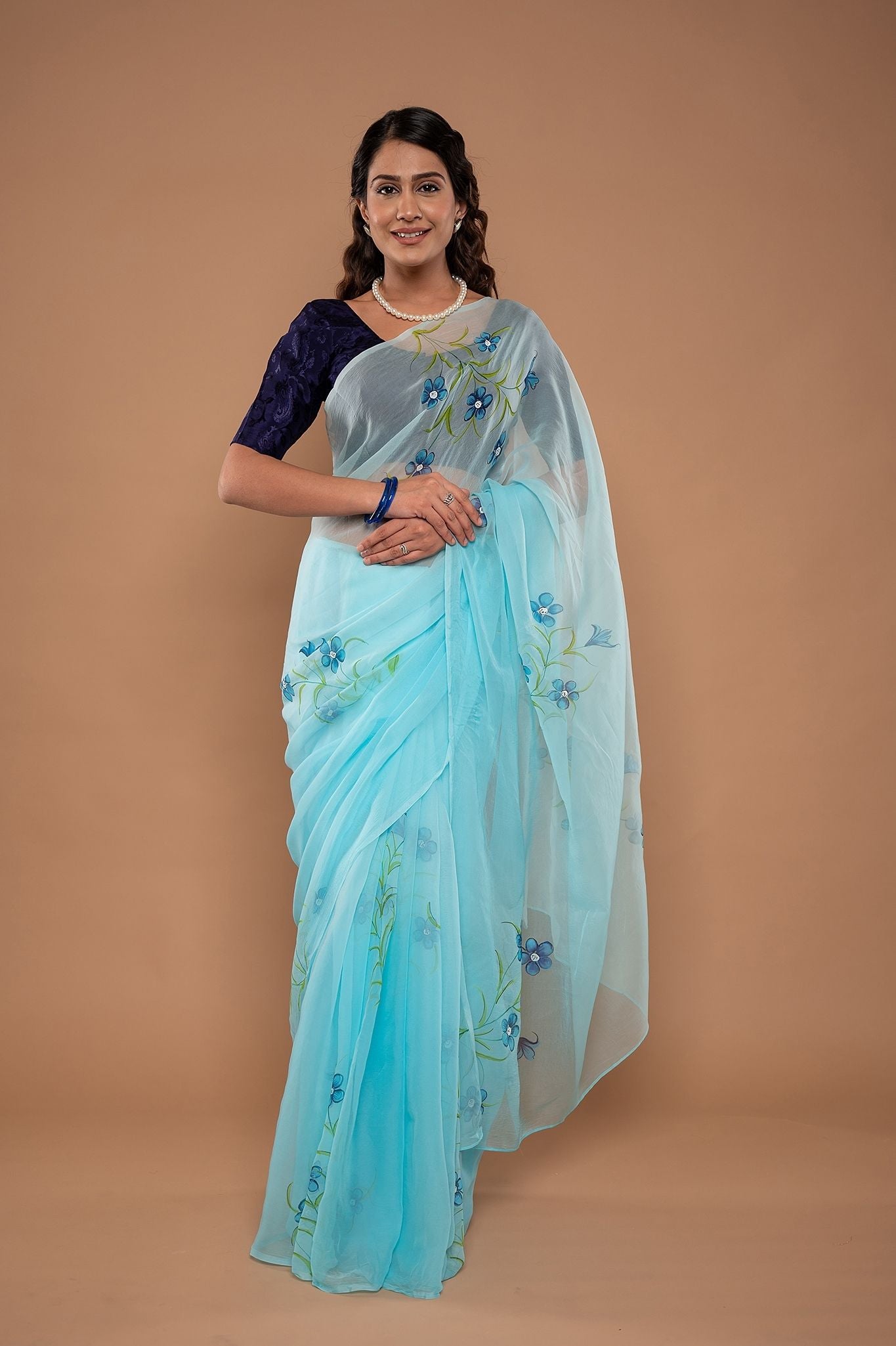 Viscose Chiffon Sky Hand Painted Saree