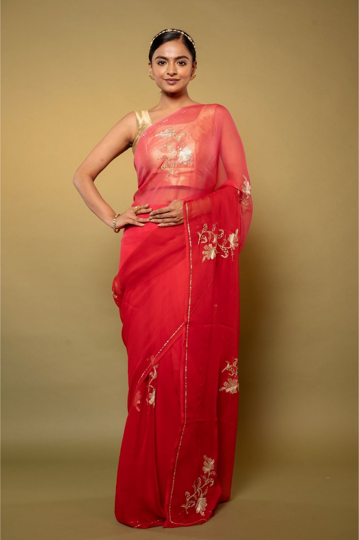 Warm Red Chiffon Saree