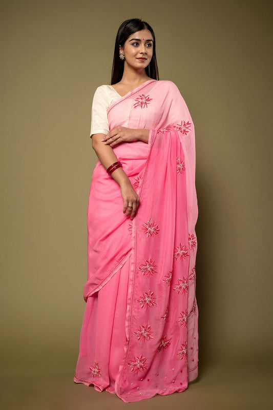 Viscose Chiffon Resham Work Saree