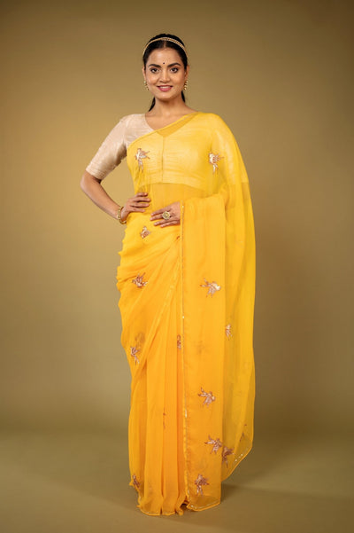 Basant Yellow Chiffon Saree