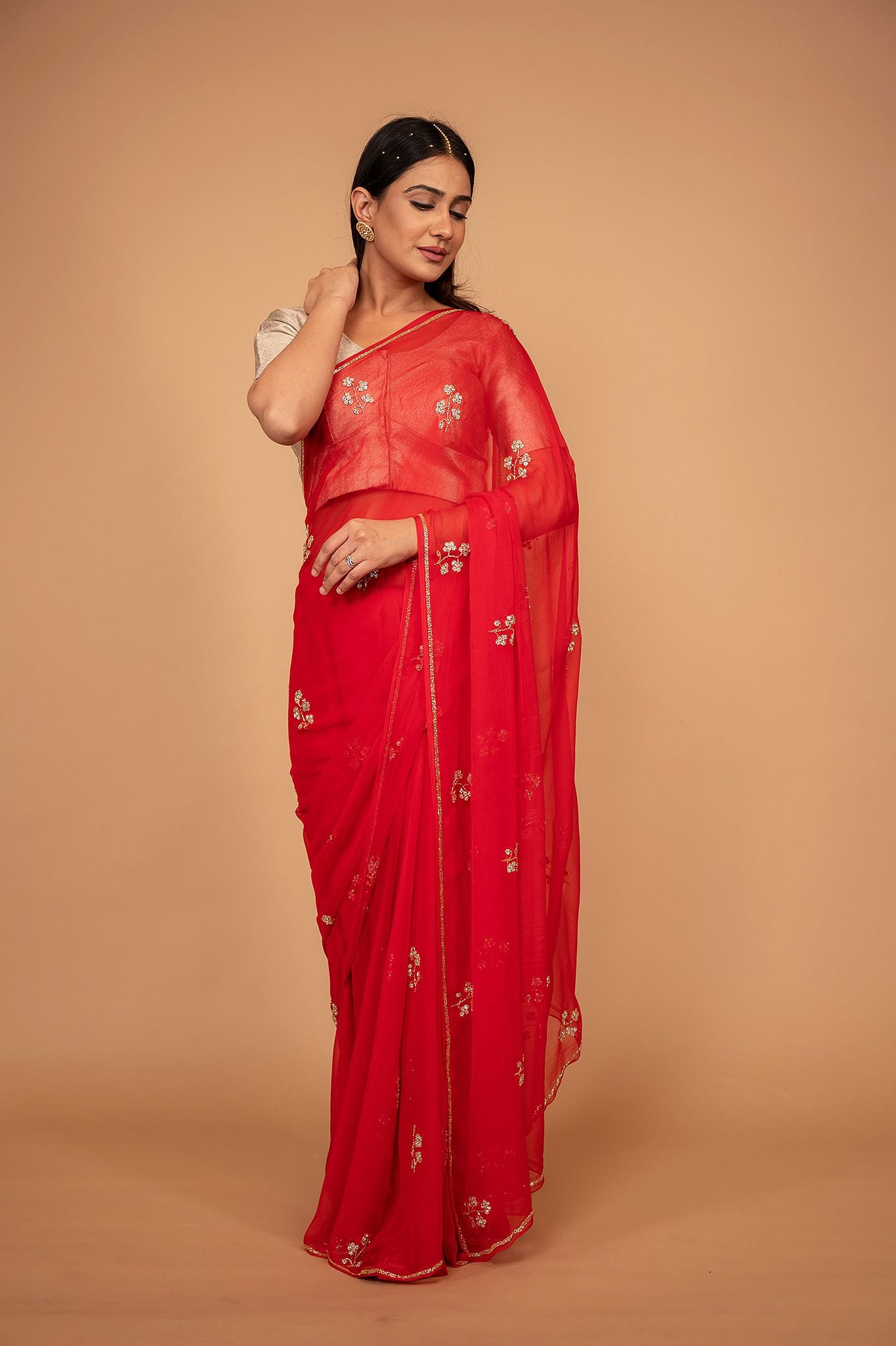 Viscose Chiffon Butta Work Saree