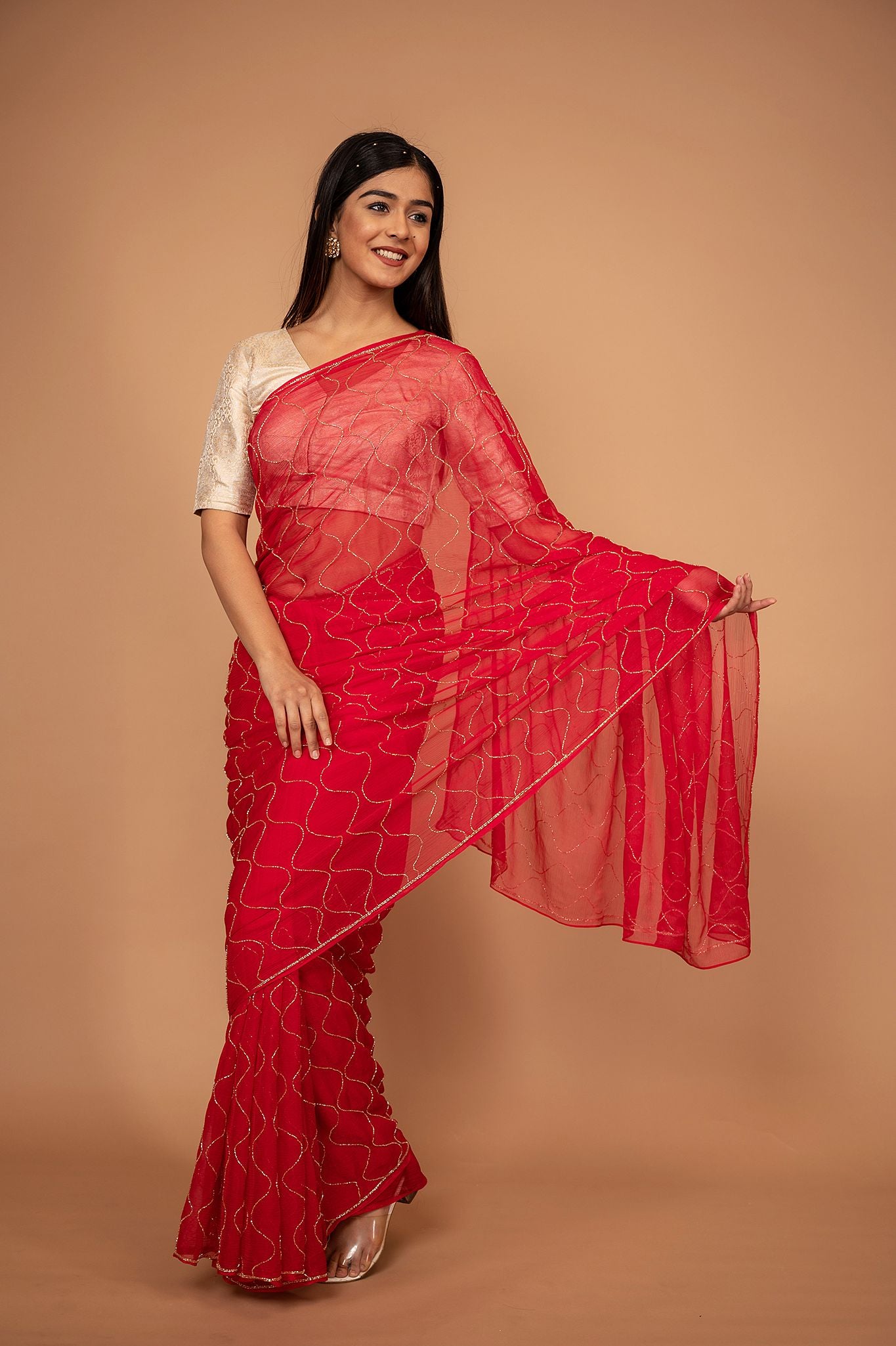 Viscose Chiffon All Over Kardhan Work Saree