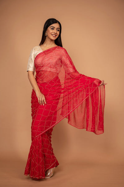 Viscose Chiffon All Over Kardhan Work Saree