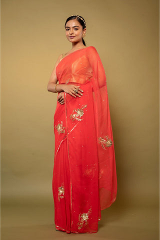 Orange Chiffon Saree