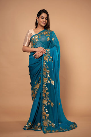 Viscose Chiffon Siquin Work Saree