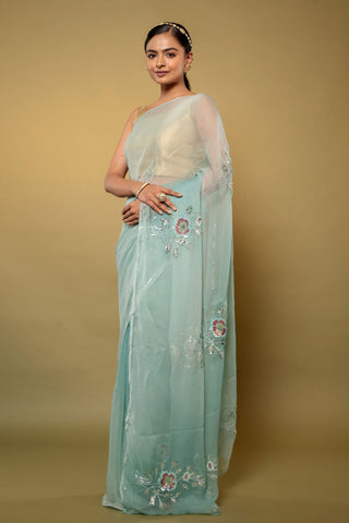 Aqua Green Chiffon Saree