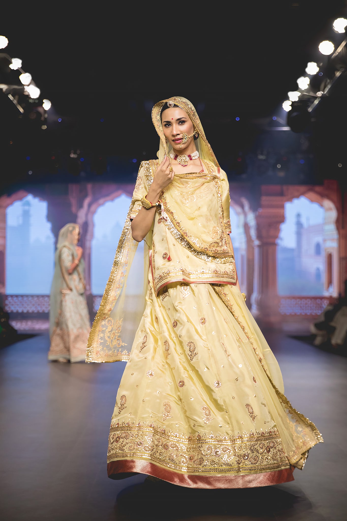 Butter Yellow Viscose Tissue Gotta Patti Zardozi  Handwork  Poshak with pure odhna (unstitched)