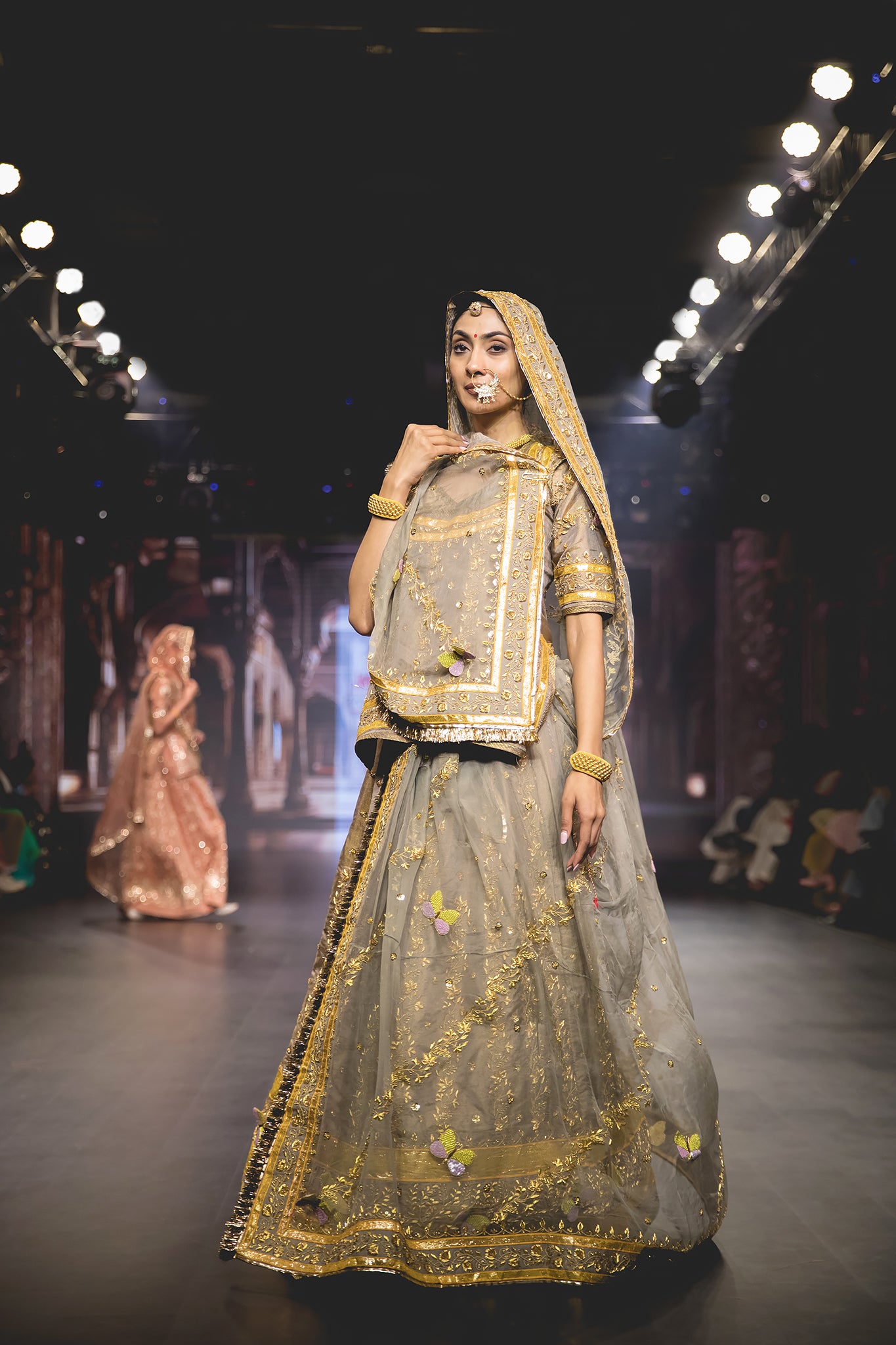 Grey Pure Tissue Laffa Zardozi  Handwork  Poshak with Pure Odhana (unstitched)