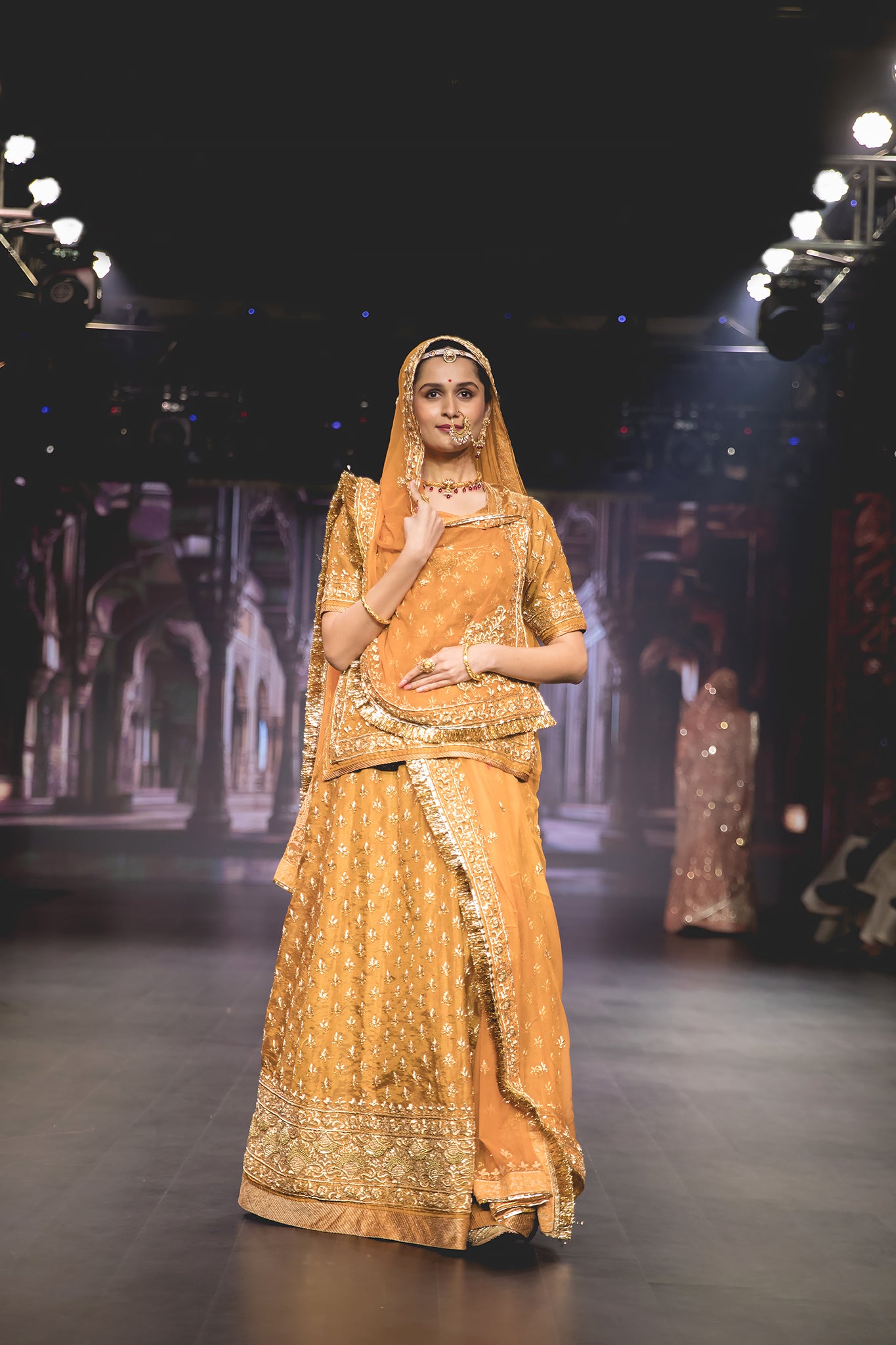 Tobacco Brown Pure Tissue Zardozi Sequins French Knot Heavy Border with Small Motif (Booty) all Over Handwork  Poshak with Pure Odhana (unstitched)