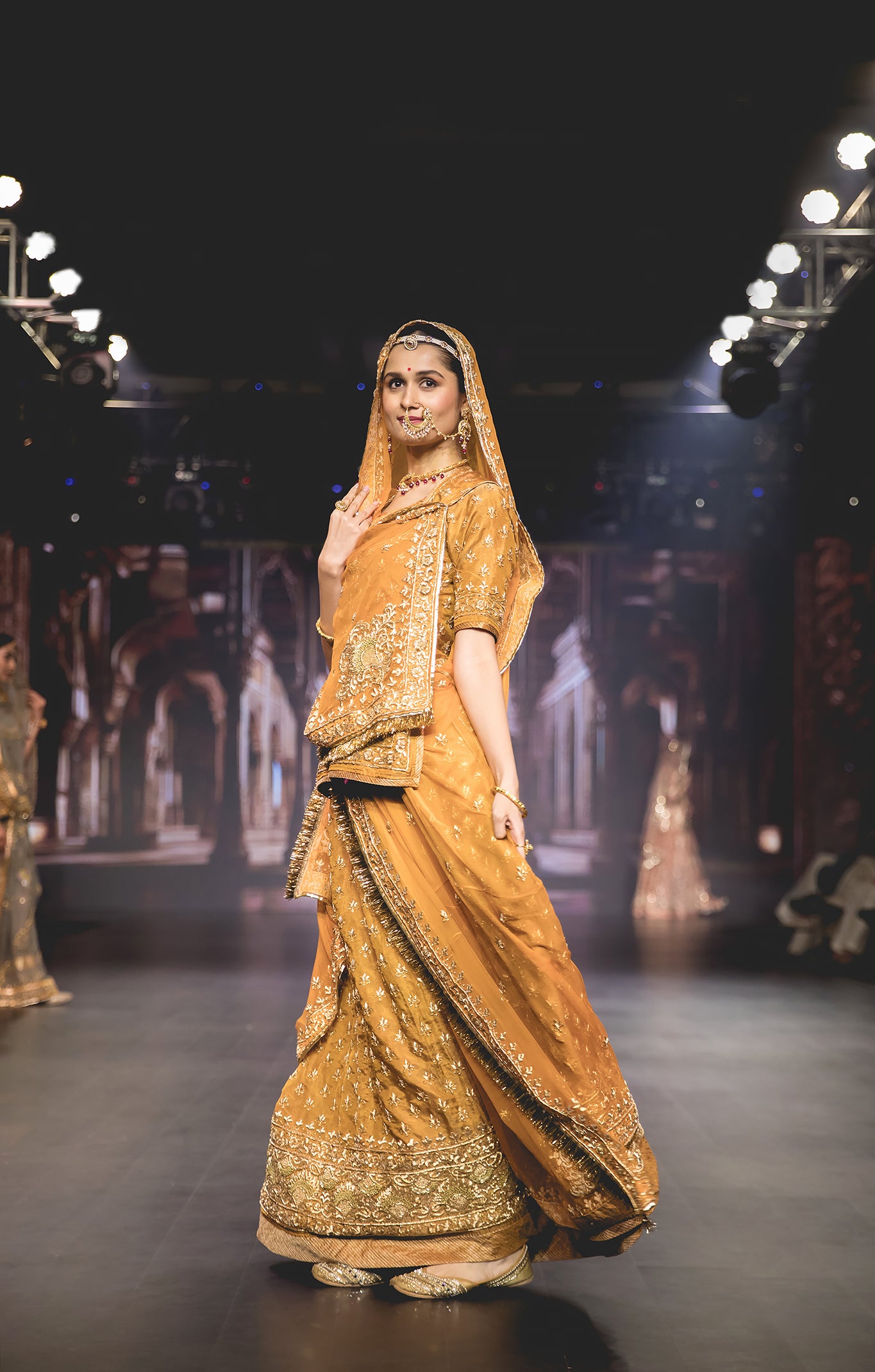 Tobacco Brown Pure Tissue Zardozi Sequins French Knot Heavy Border with Small Motif (Booty) all Over Handwork  Poshak with Pure Odhana (unstitched)