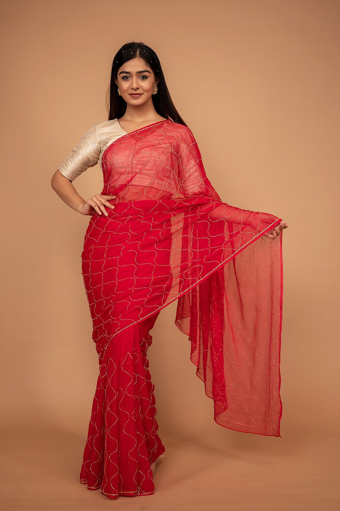 Viscose Chiffon All Over Kardhan Work Saree