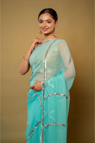 Sky blue chiffon Saree