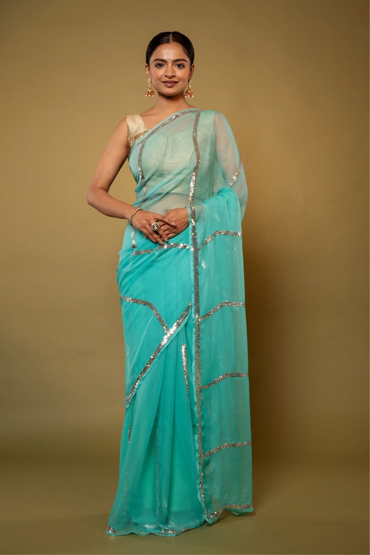 Sky blue chiffon Saree