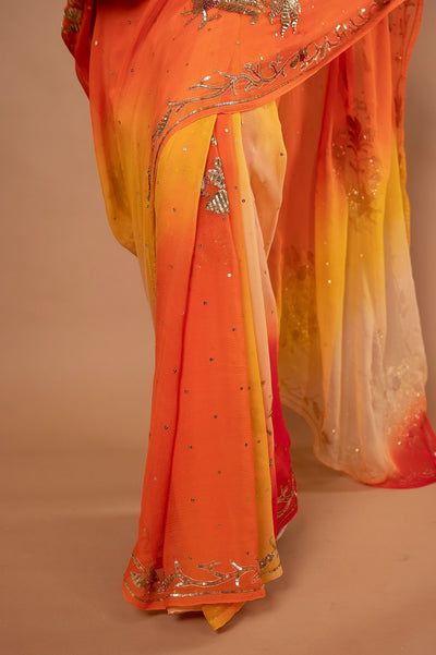 Pure Chiffon Shaded Heavy Work Saree