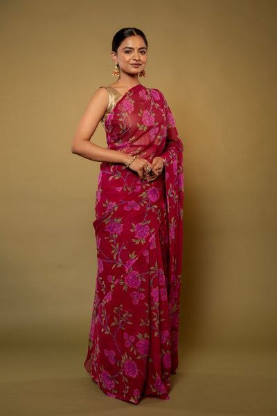 Ras Gulab Pure Chiffon Saree