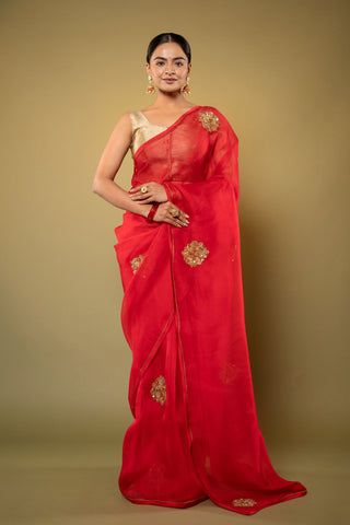 Antique Sindoori Flower Organza Saree