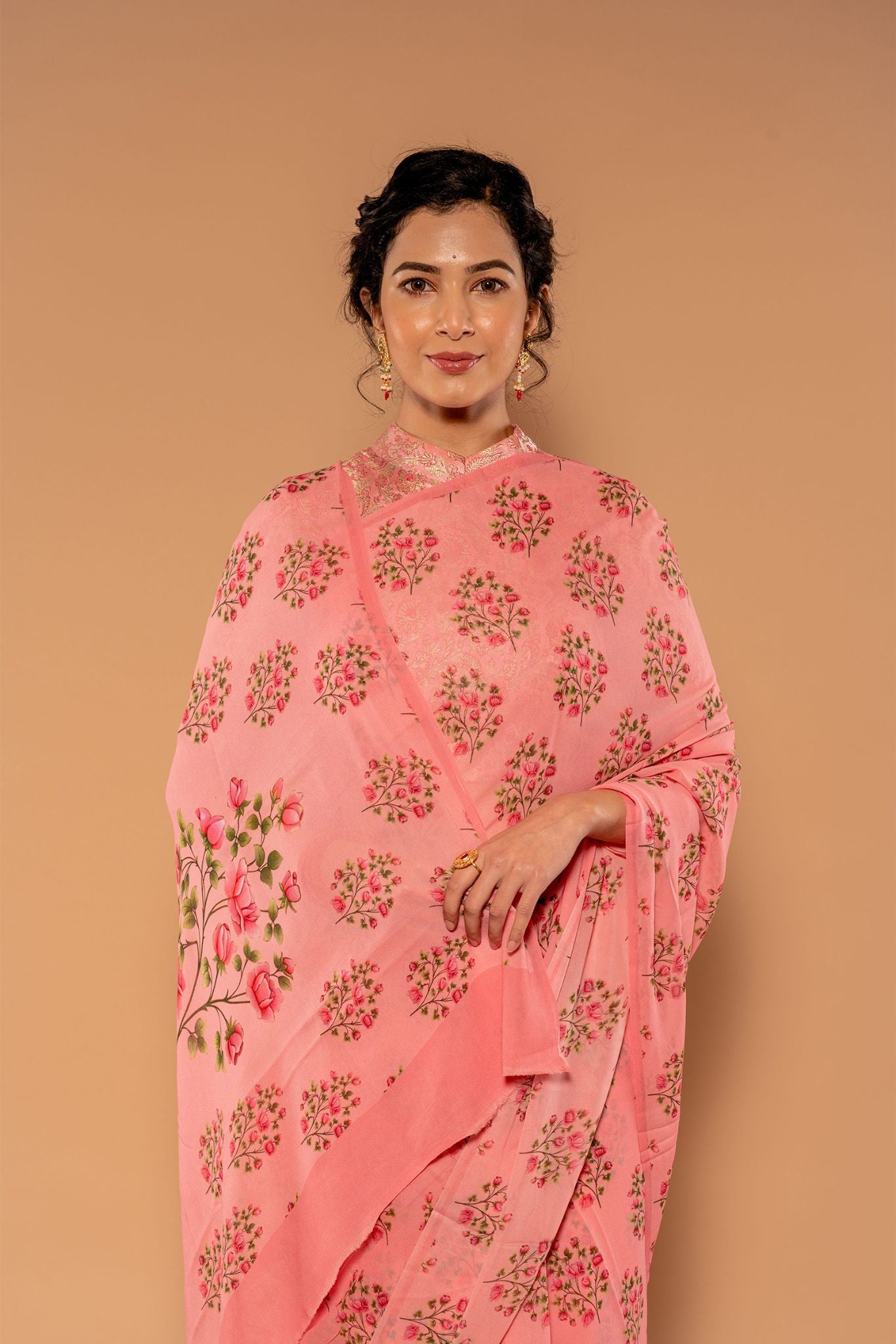 Printed Pink Saree