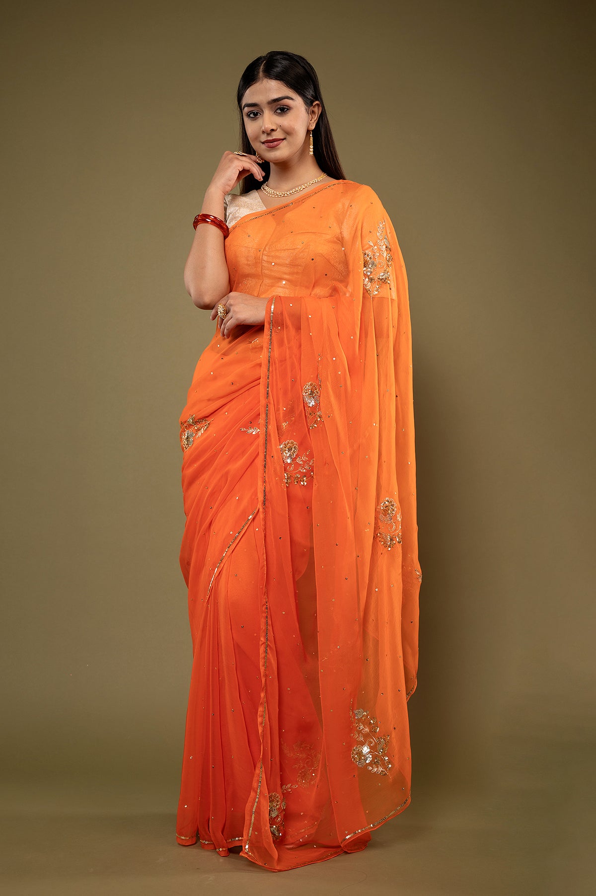 Viscose Chiffon Aari Siquin Work Saree