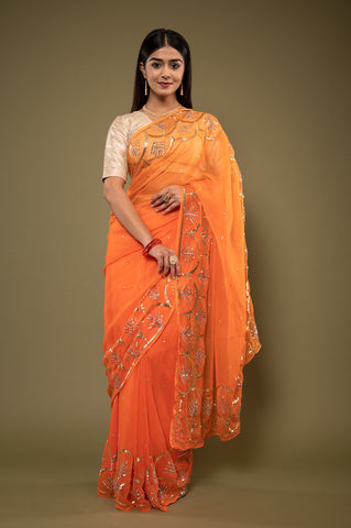 Viscose Chiffon Siquin Work Saree