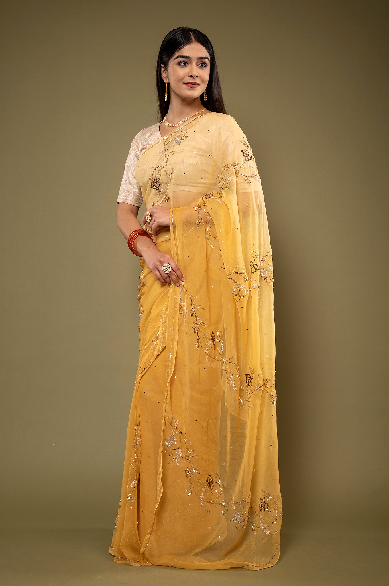 Viscose Chiffon Siquin Work Saree