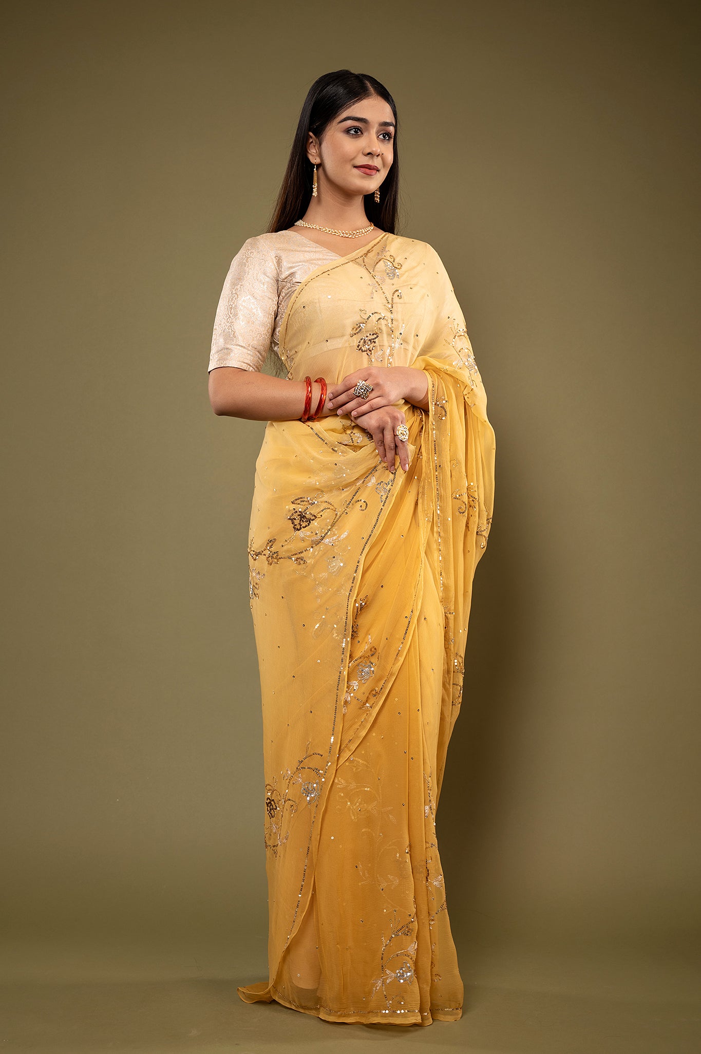 Viscose Chiffon Siquin Work Saree