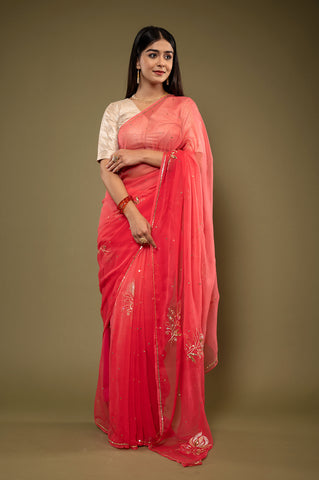 Viscose Chiffon Aari Siquin Work Saree