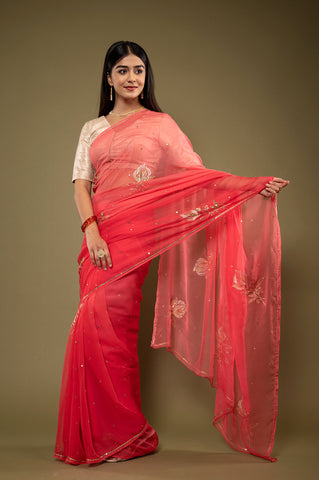 Viscose Chiffon Aari Siquin Work Saree