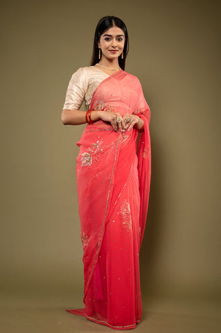 Viscose Chiffon Aari Siquin Work Saree